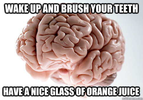 wake up and brush your teeth have a nice glass of orange juice - wake up and brush your teeth have a nice glass of orange juice  Scumbag Brain