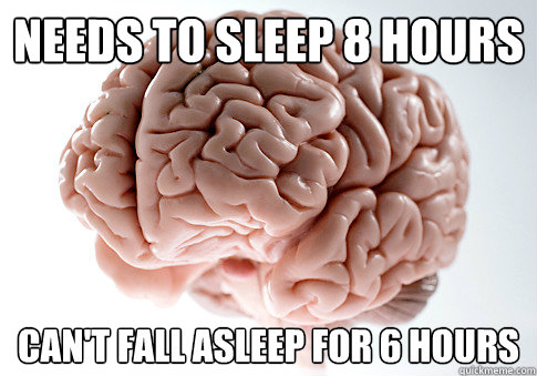 Needs to sleep 8 hours can't fall asleep for 6 hours  Scumbag Brain