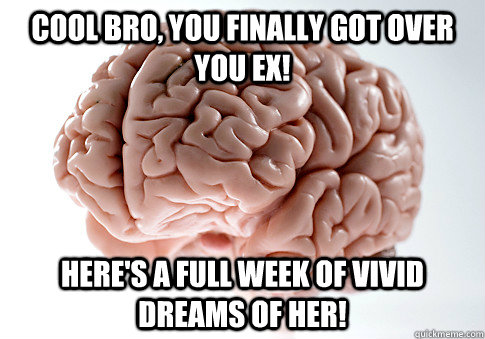 Cool bro, you finally got over you ex! Here's a full week of vivid dreams of her!  Scumbag Brain