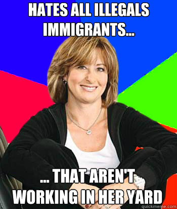 Hates all illegals immigrants... ... that aren't working in her yard - Hates all illegals immigrants... ... that aren't working in her yard  Sheltering Suburban Mom