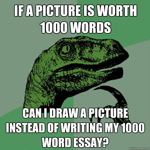 If a picture is worth 1000 words Can I draw a picture instead of writing my 1000 word essay?  Philosoraptor