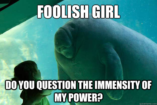 foolish girl do you question the immensity of my power?  Overlord Manatee