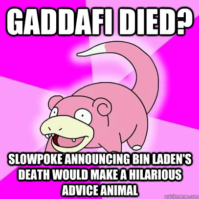 gaddafi died? slowpoke announcing bin laden's death would make a hilarious advice animal  Slowpoke