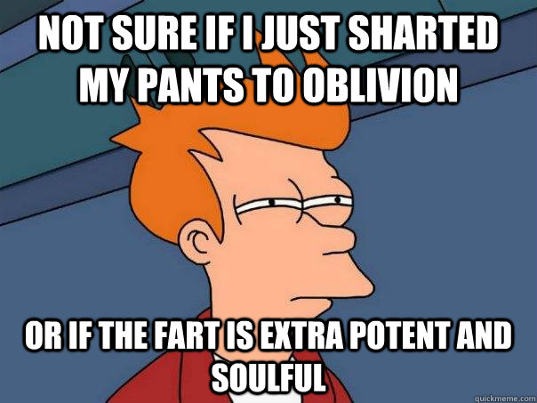 not sure if i just sharted my pants to oblivion  or if the fart is extra potent and soulful   Futurama Fry