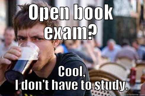 OPEN BOOK EXAM? COOL, I DON'T HAVE TO STUDY. Lazy College Senior