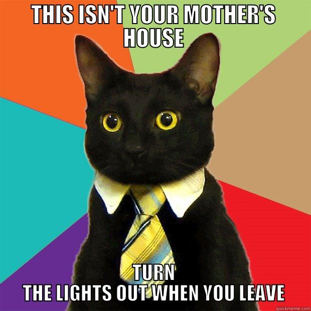 TURN THE LIGHTS OUT! - THIS ISN'T YOUR MOTHER'S HOUSE TURN THE LIGHTS OUT WHEN YOU LEAVE Business Cat