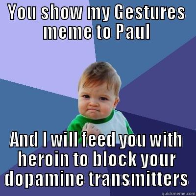 Gina's guide to Bio Psych - YOU SHOW MY GESTURES MEME TO PAUL AND I WILL FEED YOU WITH HEROIN TO BLOCK YOUR DOPAMINE TRANSMITTERS Success Kid