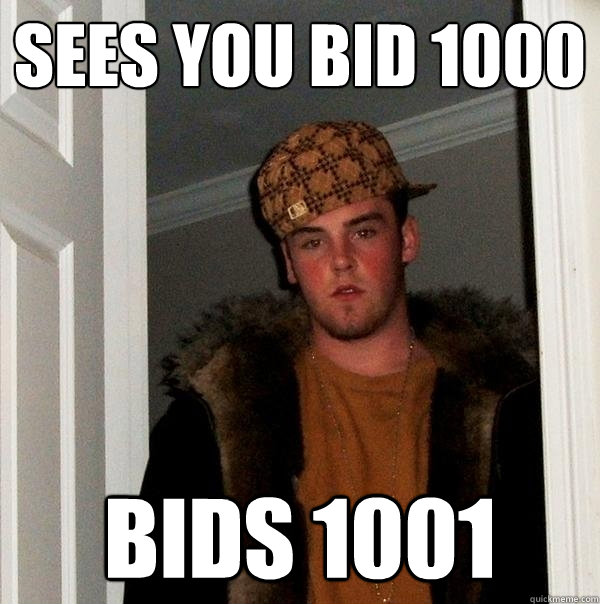 Sees you bid 1000 bids 1001  Scumbag Steve