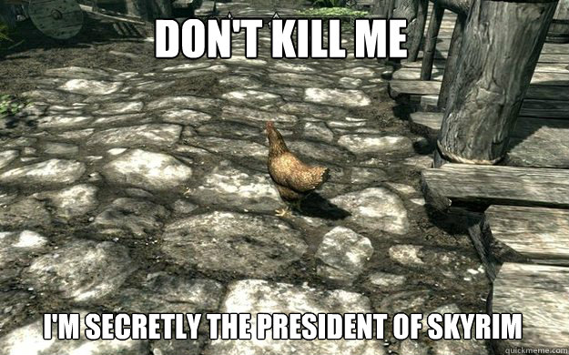 don't kill me I'm secretly the president of skyrim - don't kill me I'm secretly the president of skyrim  Skyrim Chickens