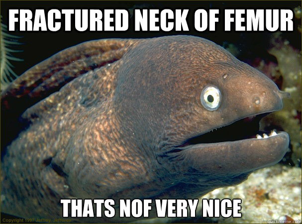 Fractured neck of femur Thats NOF very nice  Bad Joke Eel