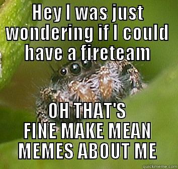 Innocent Spider - HEY I WAS JUST WONDERING IF I COULD HAVE A FIRETEAM OH THAT'S FINE MAKE MEAN MEMES ABOUT ME Misunderstood Spider