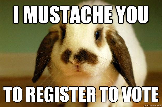 I mustache you to register to Vote
 - I mustache you to register to Vote
  Suffrage Buny