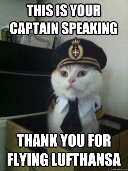 This is your captain speaking thank you for flying lufthansa - This is your captain speaking thank you for flying lufthansa  Captain kitteh