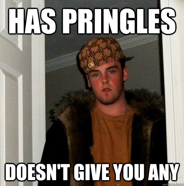 HAS PRINGLES DOESN'T GIVE YOU ANY  Scumbag Steve