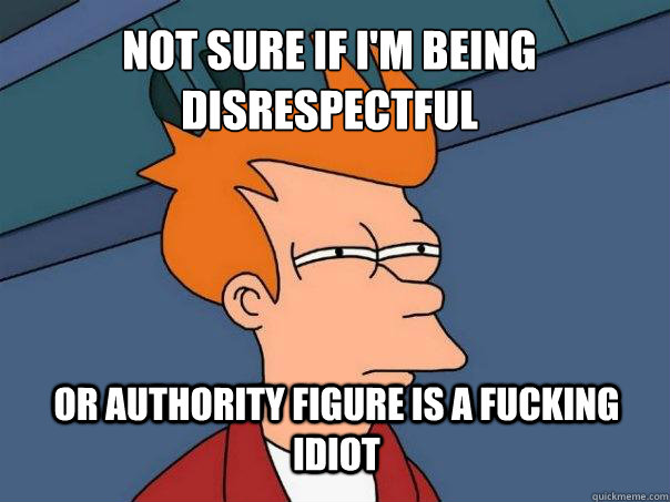 Not sure if i'm being disrespectful or authority figure is a fucking idiot  Futurama Fry