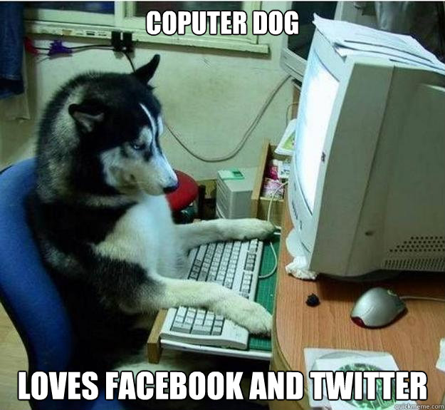coputer dog loves facebook and twitter   Disapproving Dog