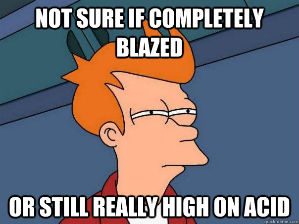 Not sure if completely blazed Or still really high on acid  Futurama Fry