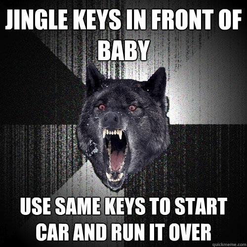 Jingle keys in front of baby use same keys to start car and run it over  Insanity Wolf