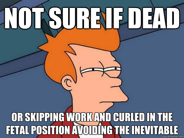 Not sure if dead Or skipping work and curled in the fetal position avoiding the inevitable - Not sure if dead Or skipping work and curled in the fetal position avoiding the inevitable  Futurama Fry