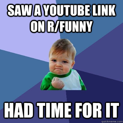 saw a youtube link on r/funny had time for it  Success Kid