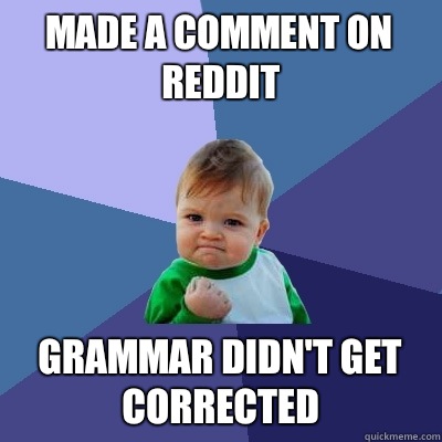 Made a comment on reddit Grammar didn't get corrected  Success Kid