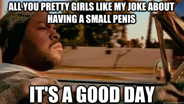 ALL YOU PRETTY GIRLS LIKE MY JOKE ABOUT HAVING A SMALL PENIS IT'S A GOOD DAY  It was a good day