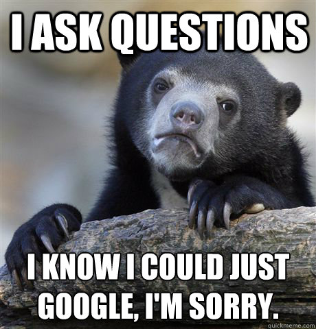 I ask questions  I know I could just Google, I'm sorry. 
  Confession Bear