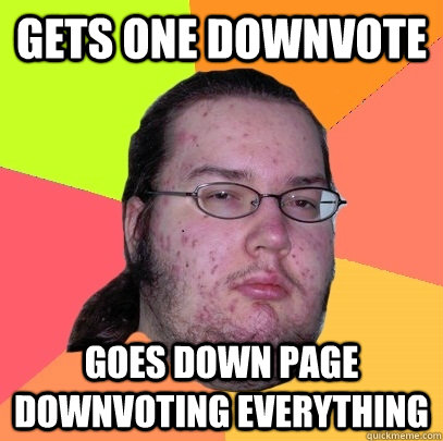 gets one downvote goes down page downvoting everything - gets one downvote goes down page downvoting everything  Butthurt Dweller