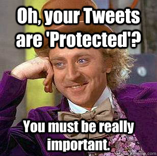 Oh, your Tweets are 'Protected'? You must be really important.  Condescending Wonka