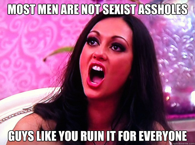 Most men are not sexist assholes guys like you ruin it for everyone  Feminist Nazi