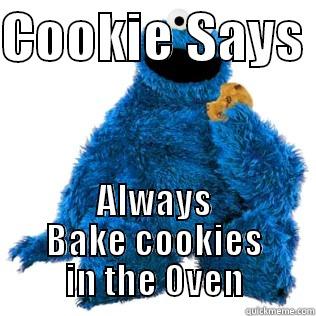 COOKIE SAYS  ALWAYS BAKE COOKIES IN THE OVEN Misc