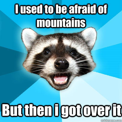 I used to be afraid of mountains But then i got over it  Lame Pun Coon