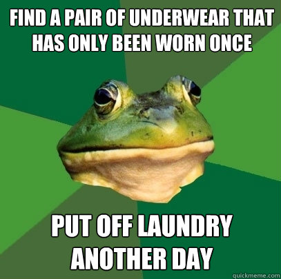 Find a Pair of underwear that has only been worn once Put off laundry another day  Foul Bachelor Frog