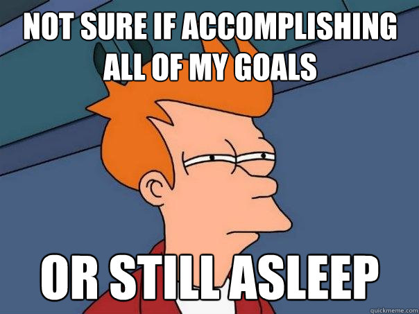 Not Sure if accomplishing all of my goals or still asleep - Not Sure if accomplishing all of my goals or still asleep  Futurama Fry