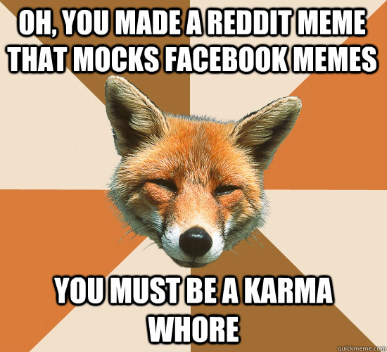 Oh, you made a reddit meme that mocks facebook memes You must be a karma whore  Condescending Fox