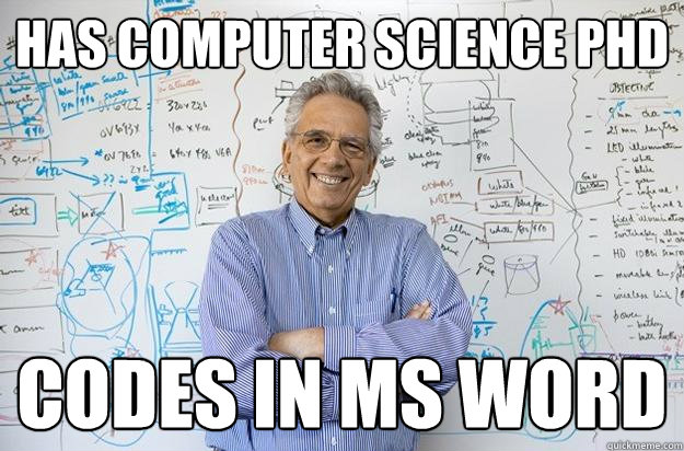 Has computer science PhD Codes in ms word  Engineering Professor