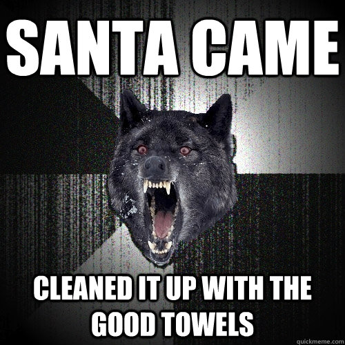 santa came cleaned it up with the good towels  Insanity Wolf