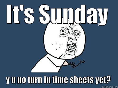 IT'S SUNDAY Y U NO TURN IN TIME SHEETS YET? Y U No