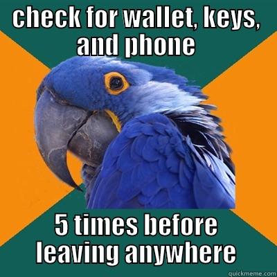 CHECK FOR WALLET, KEYS, AND PHONE 5 TIMES BEFORE LEAVING ANYWHERE Paranoid Parrot