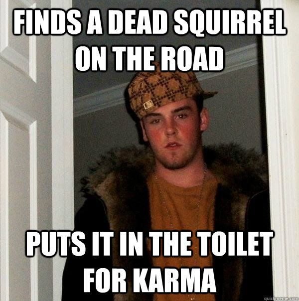 finds a dead squirrel on the road puts it in the toilet for karma  Scumbag Steve