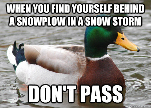 When you find yourself behind a snowplow in a snow storm Don't pass - When you find yourself behind a snowplow in a snow storm Don't pass  Actual Advice Mallard