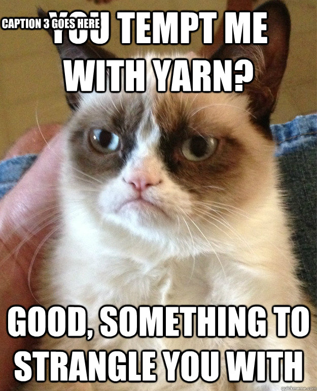 You tempt me with yarn?  Good, something to strangle you with Caption 3 goes here - You tempt me with yarn?  Good, something to strangle you with Caption 3 goes here  Grumpy Cat