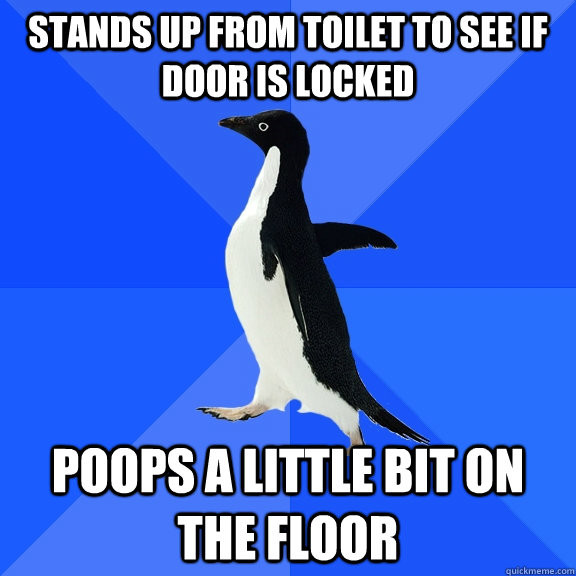 Stands up from toilet to see if door is locked poops a little bit on the floor  Socially Awkward Penguin