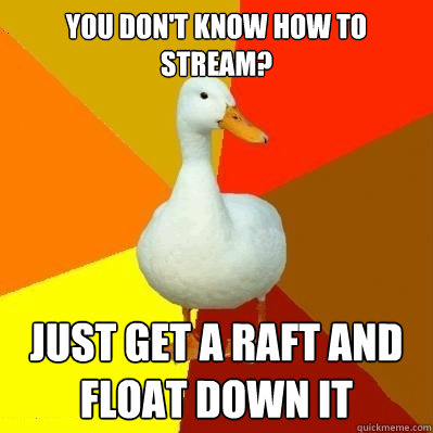 You don't know how to stream? Just get a raft and float down it - You don't know how to stream? Just get a raft and float down it  Tech Impaired Duck