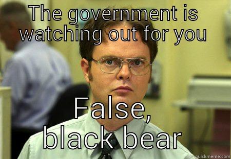 Dwights feelings in government shutdown - THE GOVERNMENT IS WATCHING OUT FOR YOU FALSE, BLACK BEAR Schrute