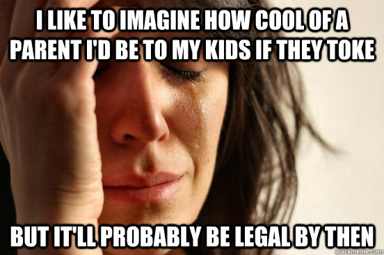 i like to imagine how cool of a parent i'd be to my kids if they toke but it'll probably be legal by then  First World Problems