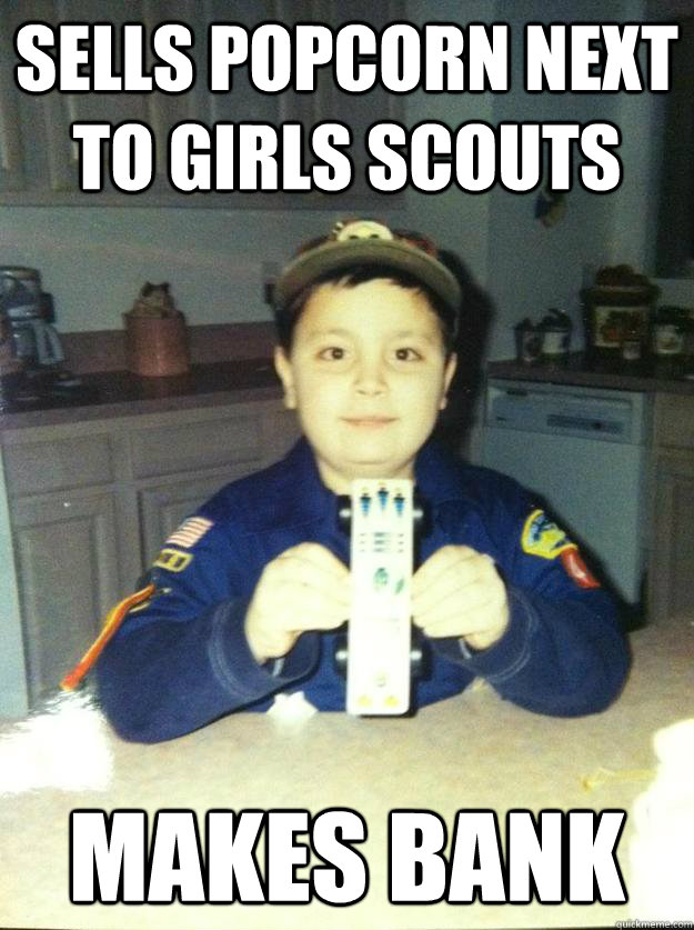 sells popcorn next to girls scouts makes bank  