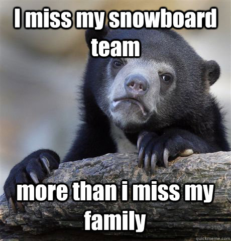 I miss my snowboard team more than i miss my family - I miss my snowboard team more than i miss my family  Confession Bear