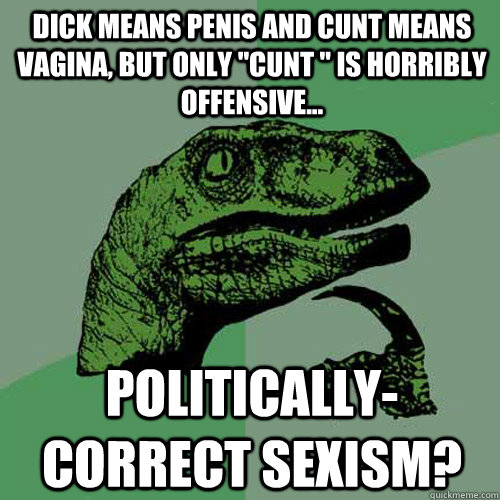 Dick means penis and cunt means vagina, but only 