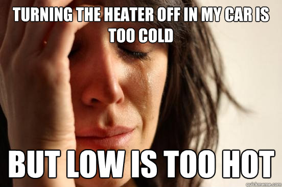 Turning the heater off in my car is too cold But Low is too hot  First World Problems